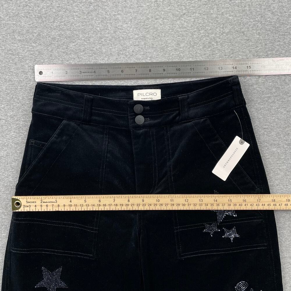 Anthropologie Pilcro The Wanderer Star Embellished Velvet Pants 26 Black Beaded - Picture 8 of 16